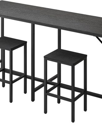 70.9" Bar Table and Chairs Set, Dining Table and Chair Sets, 3 Piece Counter Height Table and 2 Stools, Kithcen Table for Home Restaurant, Bar, Black BT09BB