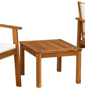 Flamaker Patio Chairs 3 Piece Acacia Wood Patio Furniture with Coffee Table & Cushions Outdoor Conversation Set Balcony Chairs for Porch, Deck, Backyard