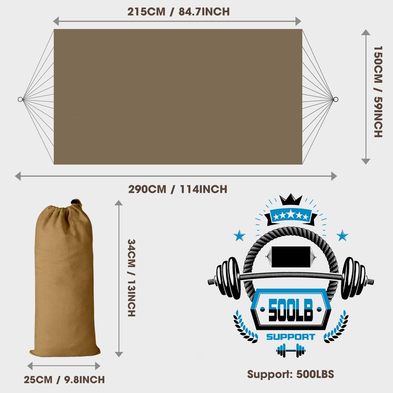 MOSFiATA Backyard Hammock with Tassels Max 500lbs Canvas Fabric Bohemian Style with Thickened Rope and Carry Bag for Outdoor, Garden, Patio, Wedding Decor (Khaki) - Image 2