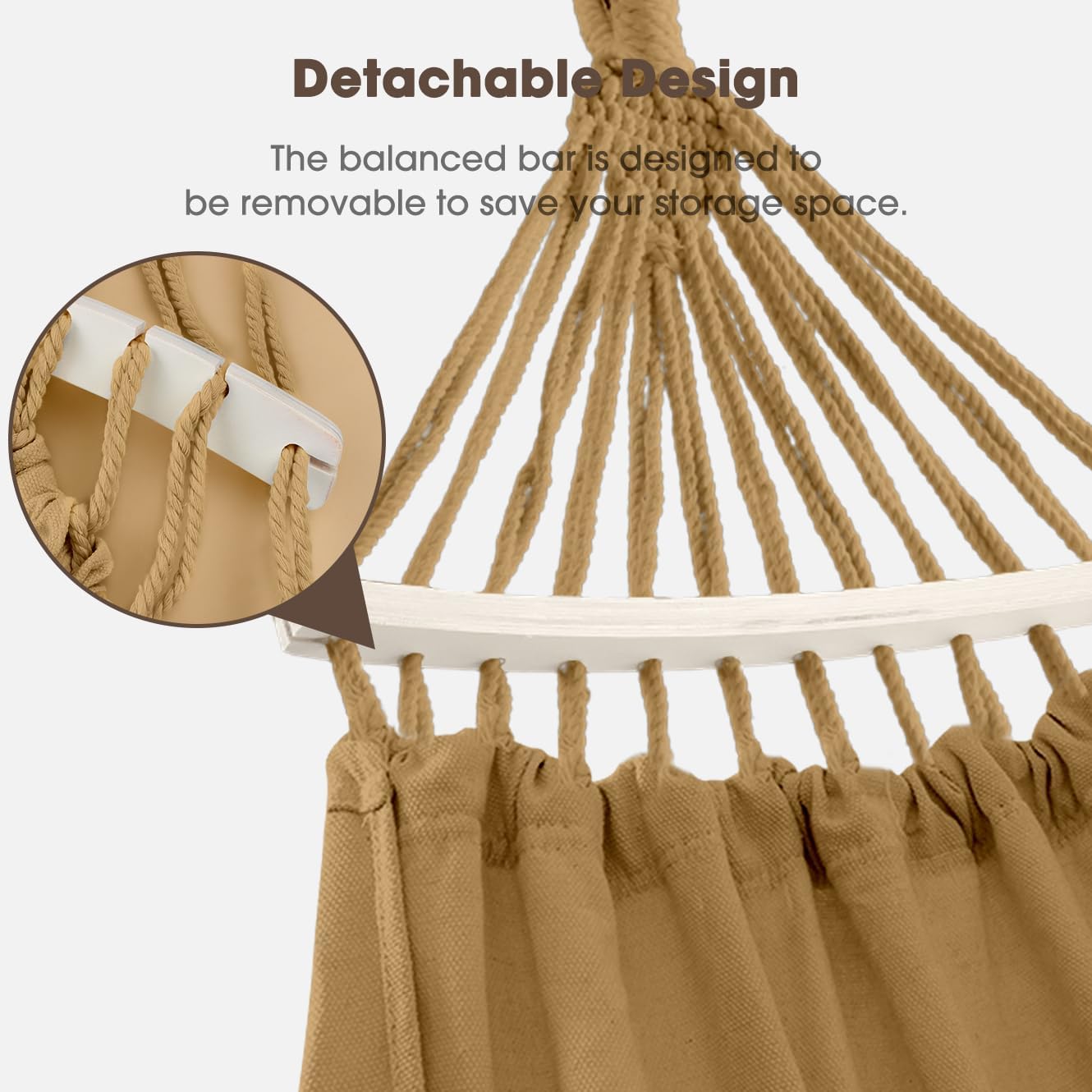 MOSFiATA Backyard Hammock with Tassels Max 500lbs Canvas Fabric Bohemian Style with Thickened Rope and Carry Bag for Outdoor, Garden, Patio, Wedding Decor (Khaki) - Image 4